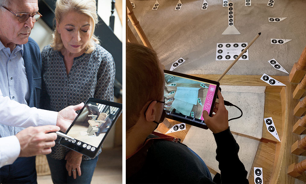 PS4D photo measuring system demonstrated to customer on tablet and being used by technician